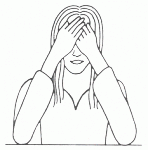 Рисунок 5г. Положение рук возле глаз во время упражнения пальминга.